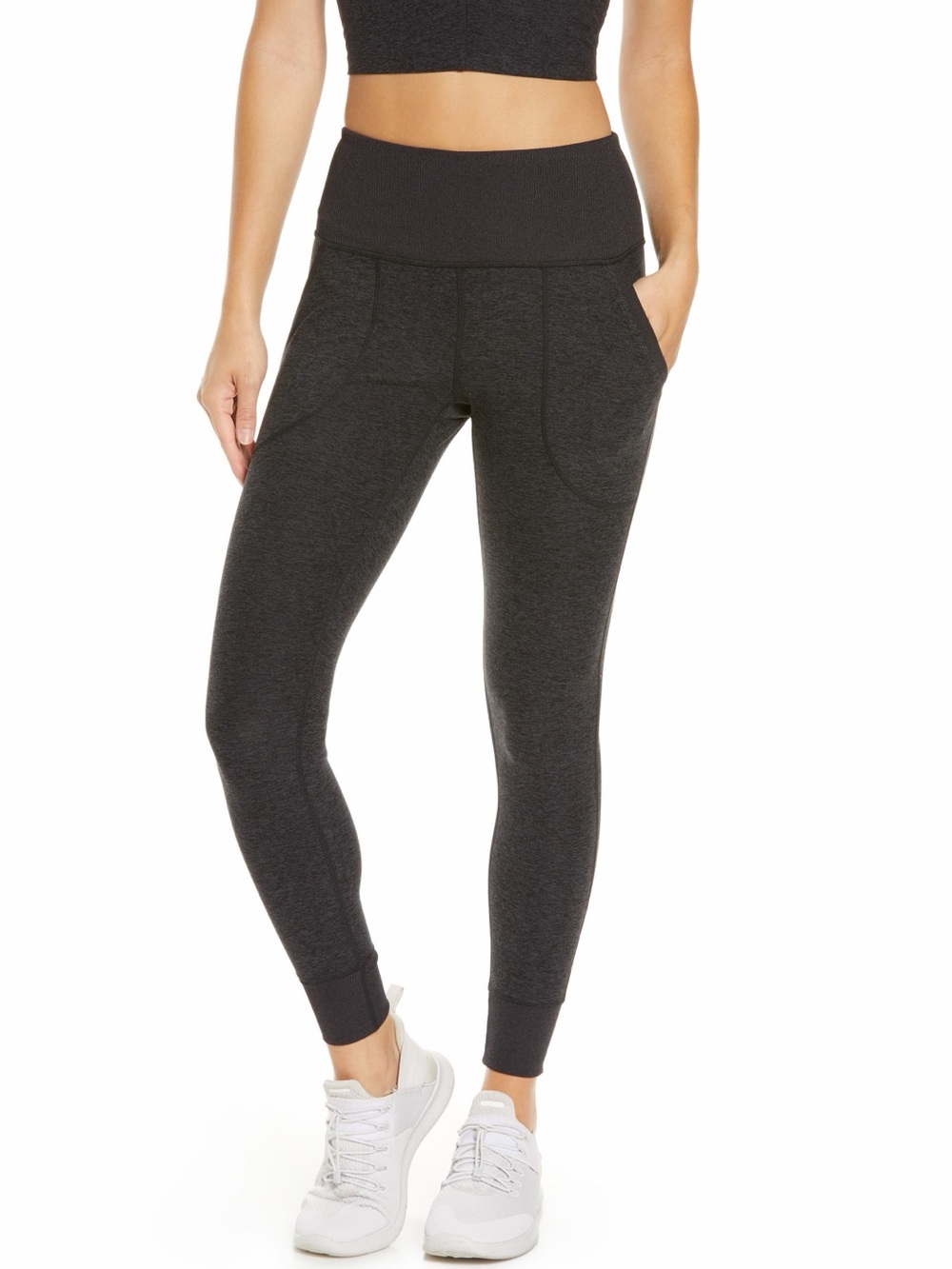 Zella restore high waisted soft pocket jogger leggings size large black/charcoal - Picture 2 of 10